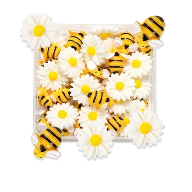 50Pieces Miniature Daisies And Bees Resin Decoration Embellishments For Creative Crafting And Home Decors Accessories