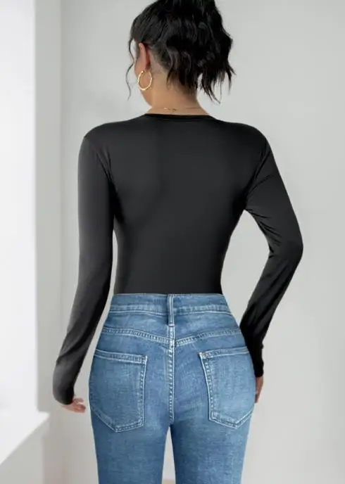 

Sexy Fashion Women's Bodysuits New Autumn High-Elastic Long-Sleeve Three-Dimensional Flower Round-Neck One-Piece Clothing