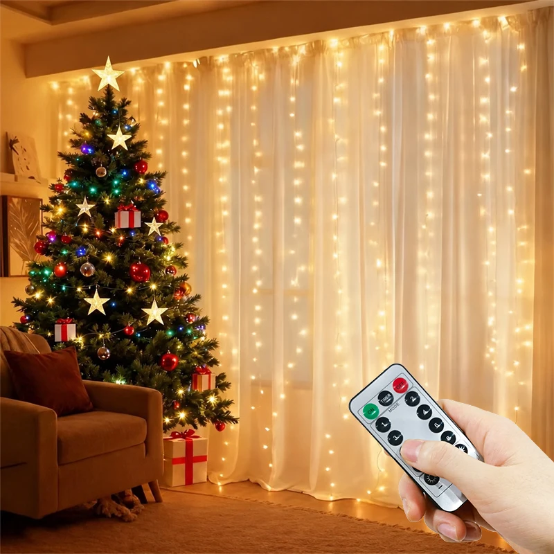 USB Plug 8 Modes Light String LED Curtain Lights Garland on The Window Christmas Home Decoration Wedding Party Decor