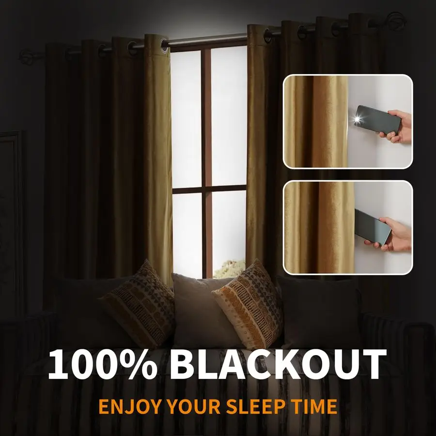 Cortinas Opacas de Terciopelo para Ventana, Color Dorado, 96 Pulgadas de Largo, Cortinas Oscurecedoras para Habitación, Aislantes Térmicas, con Ojales, para Sala de Estar