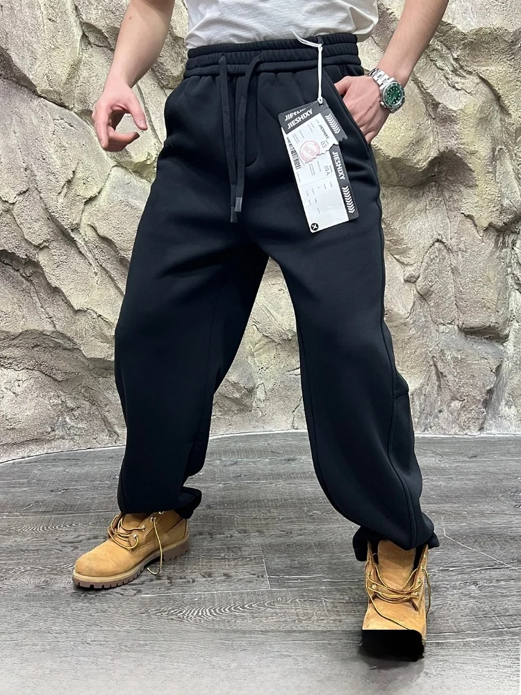 

Мужские повседневные брюки Thiened Fce на подкладке, осень-зима, свободный крой, прямые брюки из смеси хлопка и полиэстера, теплая спортивная футболка для отдыха...