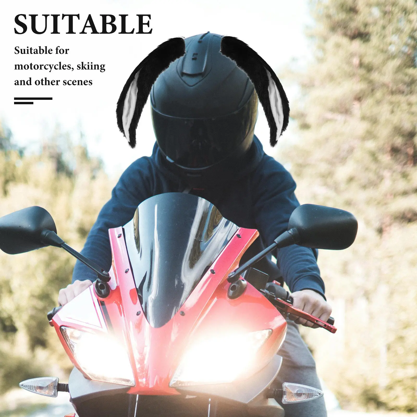 1Set Removable Rabbit Ears Decor for Female Riders Motorcycle Scooter Ski Helmets Fun Unique Stylish Safety Accessory