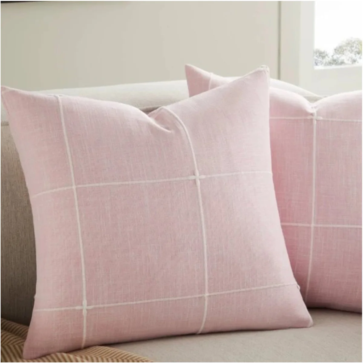 

Plaid Cotton Linen Throw Pillow Cover Embroidery Square Cushion Decorative Cover Pillowcase for Sofa Couch