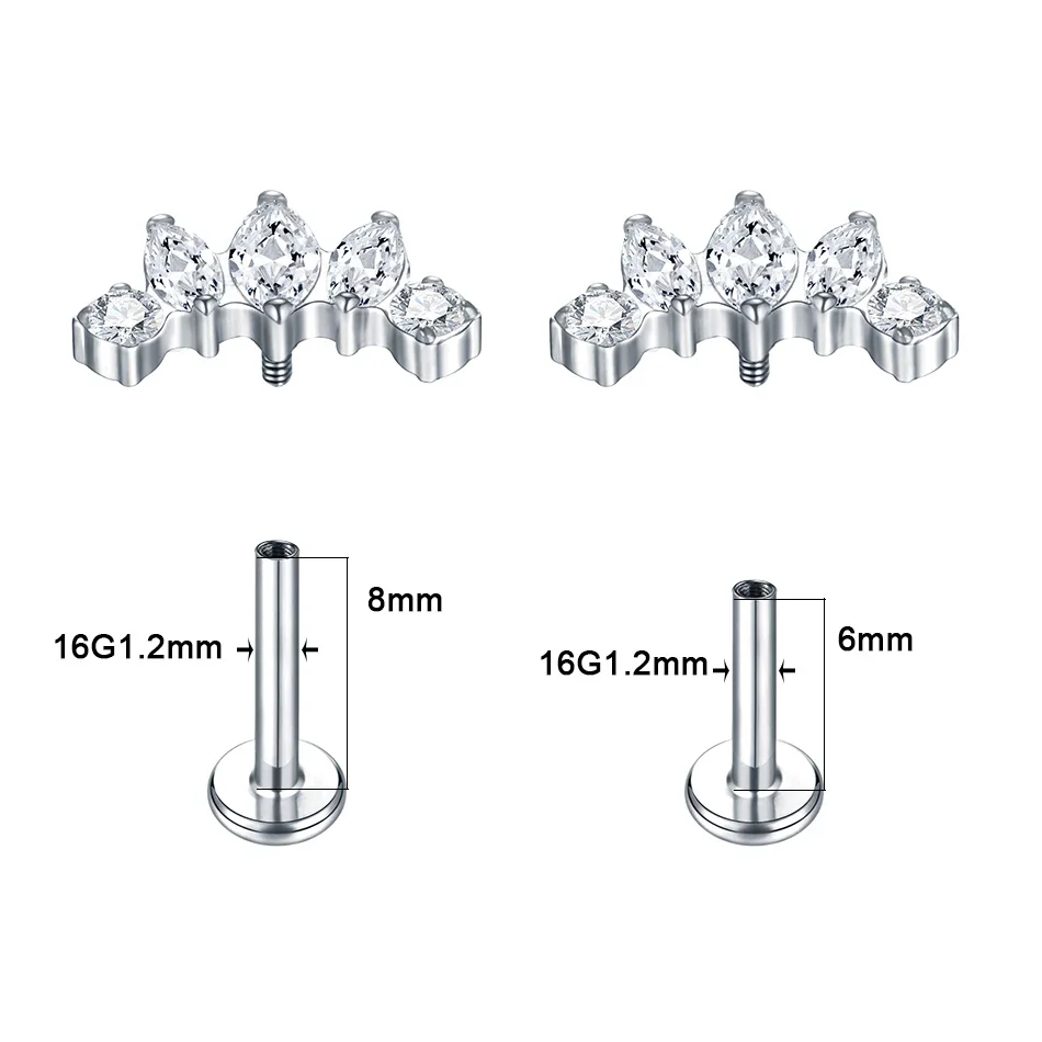 1PC Titan Zirkonia Ohrstecker Tragus Helix Piercing Innengewinde Labret Piercing Lippenring Schmuck für Frauen – Detail 3