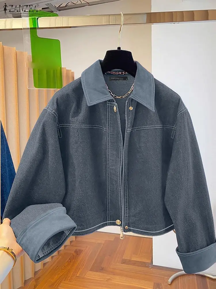 

ZANZEA Fashion Women Jackets Spring 2026 Long Sleeve Turn-Down Collar Contrast-Stitch Color Blocked Coats Casual Woman Outerwear