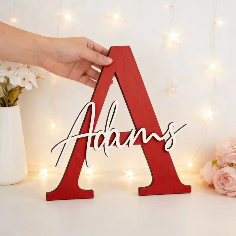 1pc Customized Double-layer Wooden Surname Brand, Customized Content for Home Decoration, Bedroom Wall Decoration, Holiday Gifts image 4