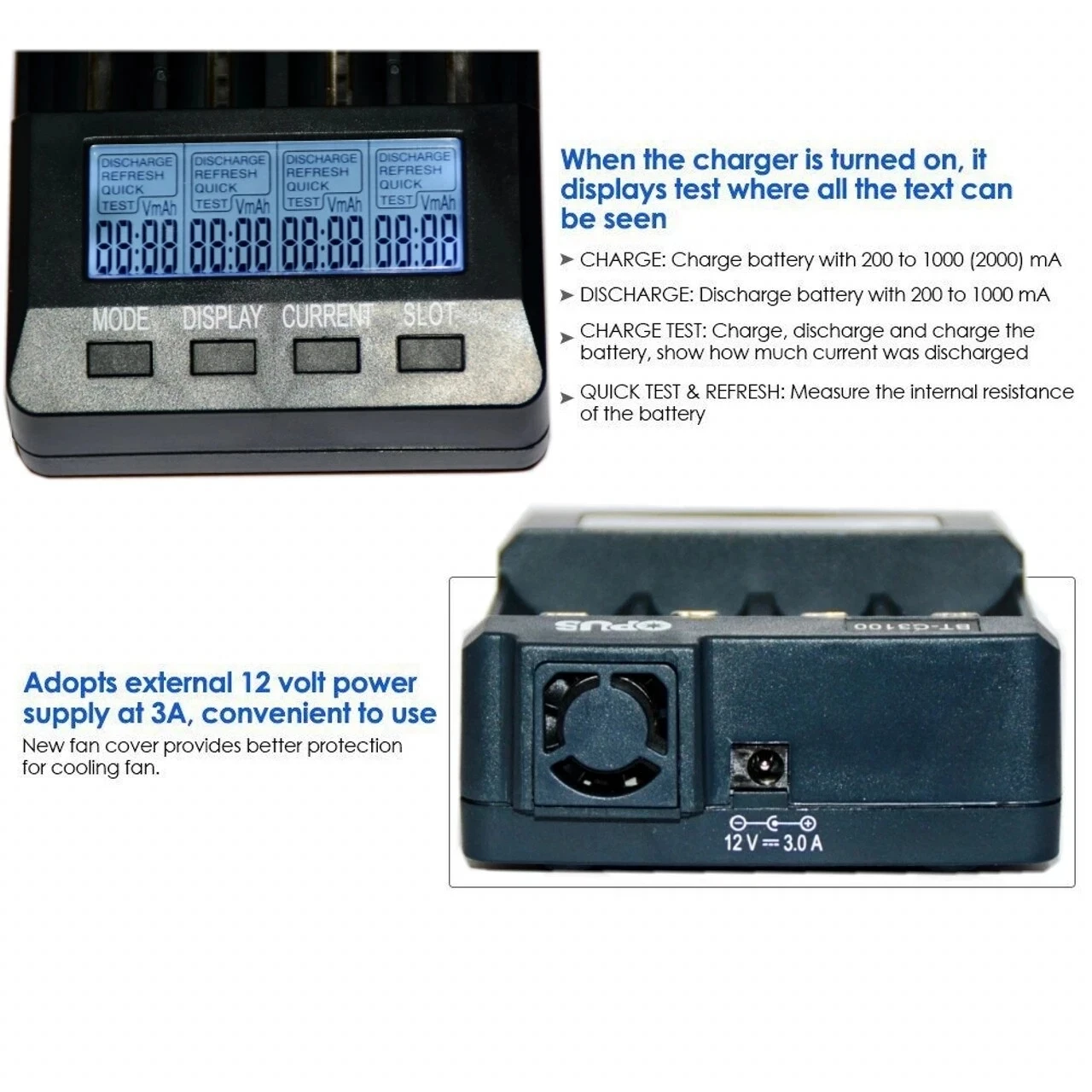 Standard Battery Charger Opus BT-C3100 V2.2 Digital Intelligent 4 Slots AA/AAA LCD Battery Charger tool parts image 3
