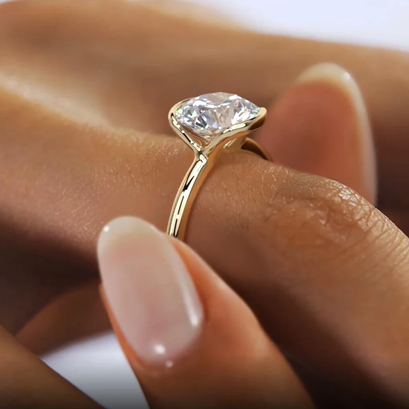 RAPRGOLD 1CT Moissanite Klasik Solitaire Cincin Pernikahan 925 Perak Murni Cincin Pertunangan Wanita untuk Wanita Hadiah Perhiasan Bagus