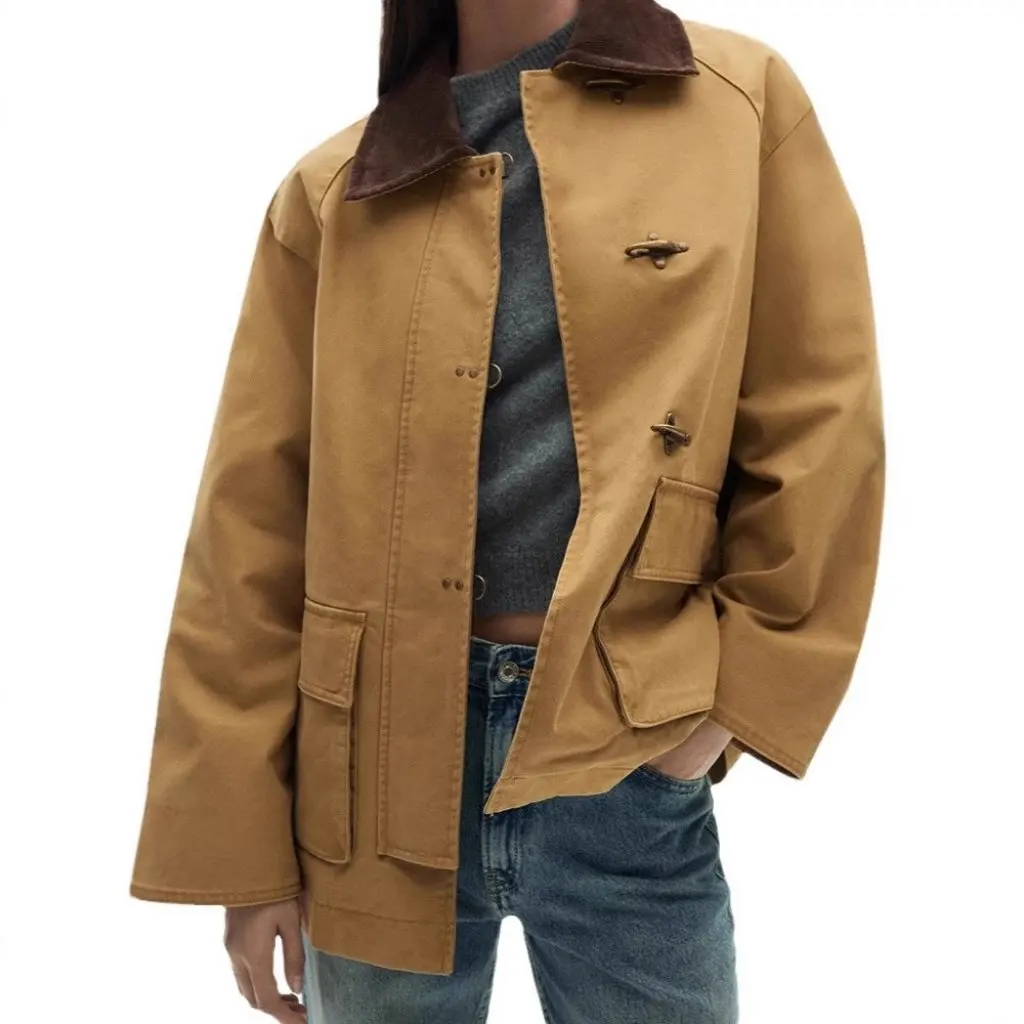

Women's Vintage Lapel Coat Jacket Khaki Loose Fit Spring Autumn European American Style All-match Hot-selling