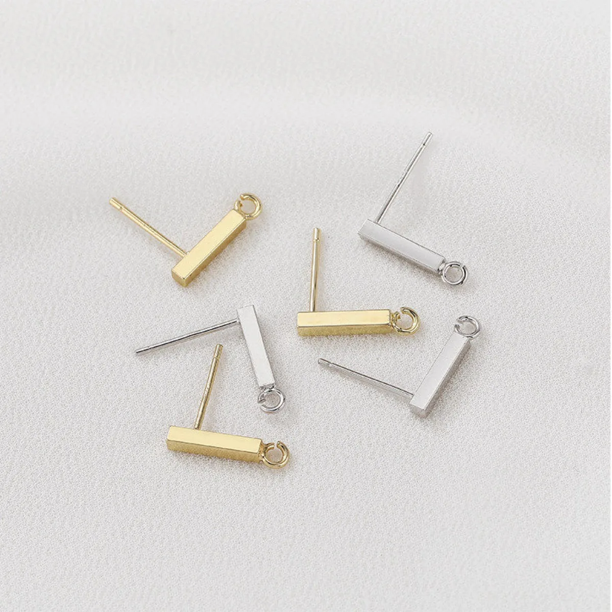 14K Gold Plated Color Retention Rectangle Ear Stud With Loop DIY Earring Pin Hook Jewelry Making Supplies