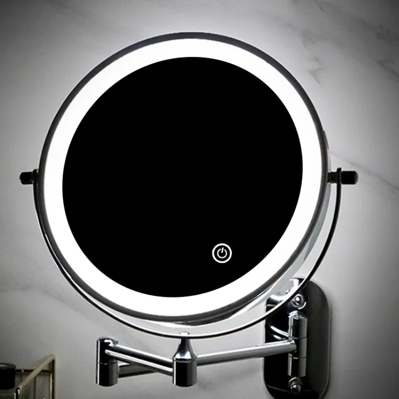 

Bathroom vanity mirror led hole free wall mounted folding mirror with lamp