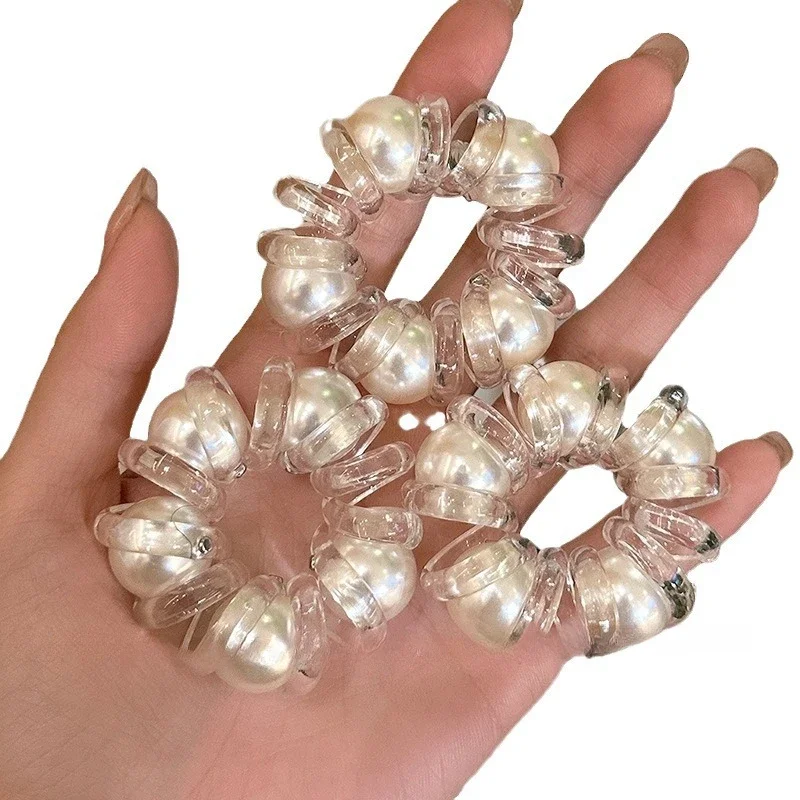 3/1 buah cincin karet telepon mutiara, cincin rambut mutiara sangat elastis tahan lama temperamen sederhana