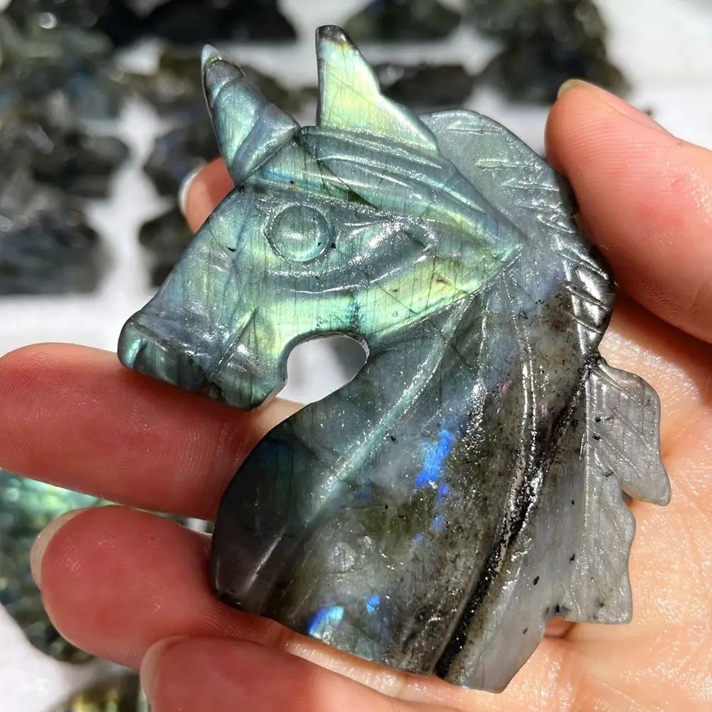

Gemstone Natural Quartz Moonstone Labradorite Crystal Carved Unicorn Minerals Sculpture Cute Ornaments Healing Decoration Crafts