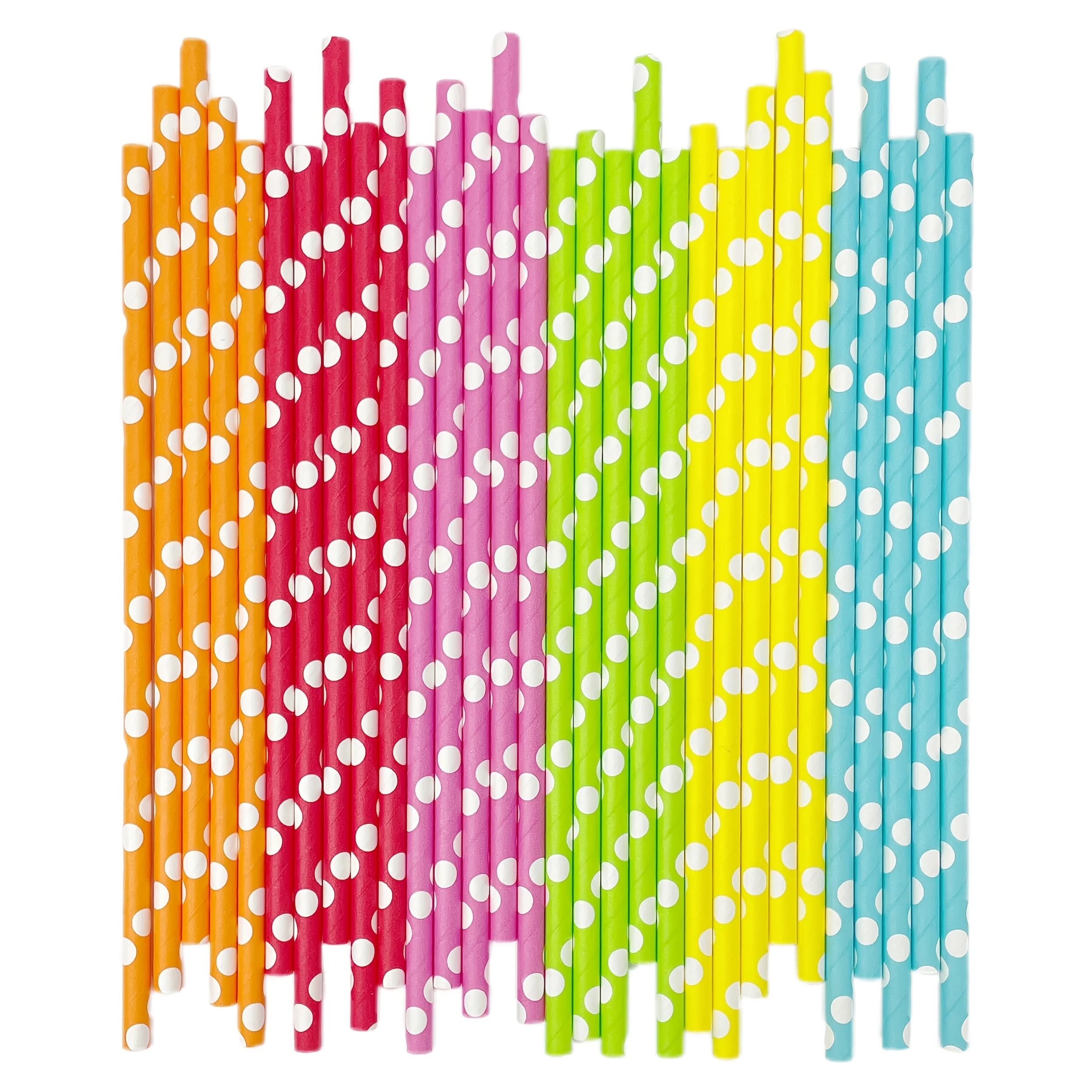 White Polka Dot Rainbow Mixed Colour Paper Straws 100pcs Bulk Flat Tip Disposable Lollipop Creative Flower Paper Stick 6x197mm