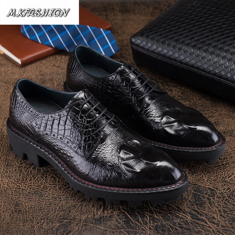 Men Dress Shoes Rubber Sole Crocodile Embossed Leather Formal Business Shoes