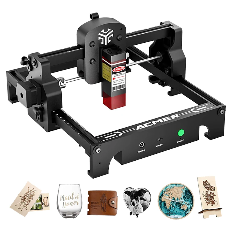 New Laser Engraver ACMER S1 Portable Laser Cutter CNC Mini Engraving Cutting Machine for DIY Wood Acrylic Leather leaves