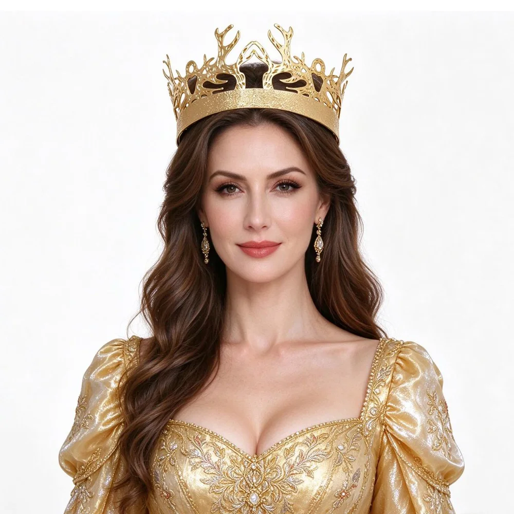 Vintage King Queen Elk Crown Cosplay Antler Horn Headpiece Christmas Carnival Wedding Halloween Party Costume Headwear Tiara 3