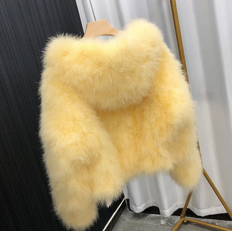 

Padded Thickened Winter Women's Hooded Feather Fur Coat , High Waist European and American Style Casual Real Fur Party Coats,