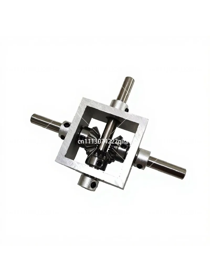 90 Degree Right Angle Transmission Reversing Gearbox Dual Output Shaft Bevel Gear Angle Converter Speed Ratio 1:1 Alloy Frame