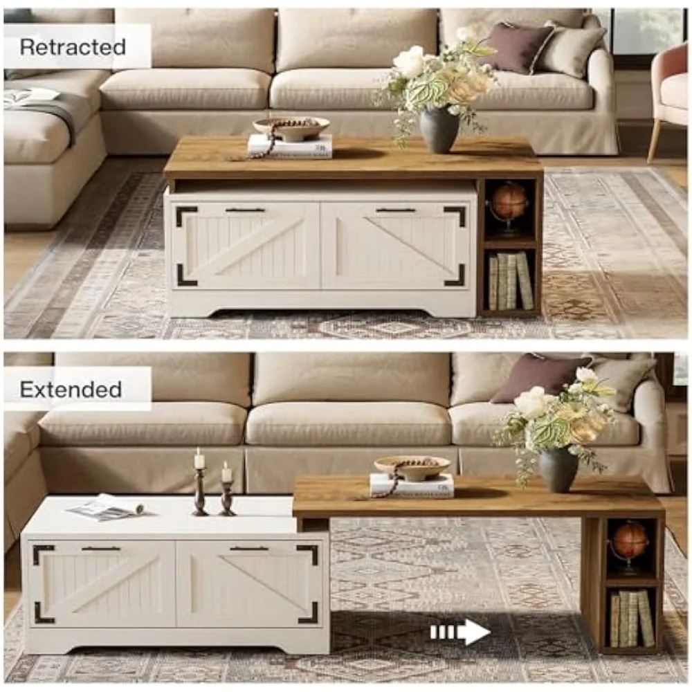 โต๊ะกาแฟทรงสี่เหลี่ยมผืนผ้าแบบขยายได้ขนาดใหญ่พร้อมที่เก็บของสำหรับห้องนั่งเล่น ขนาด 47.24 นิ้ว