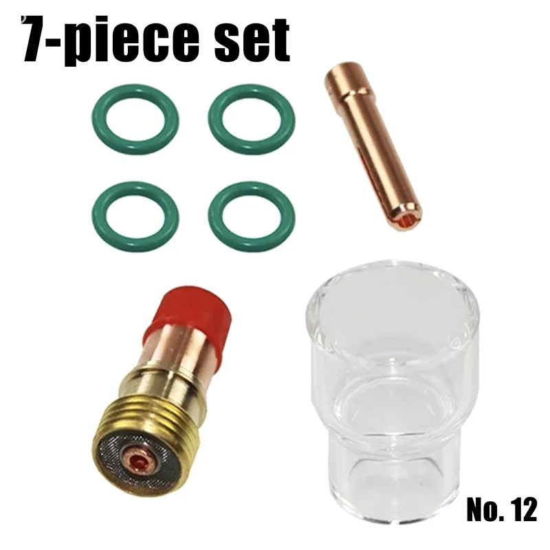 7pcs TIG Welding Torch Stubby Gas Lens #12 Pyrex Glass Cup Contact Tips Kit For WP-17/WP18 WP26 Tool Parts Heat Resistant Cup