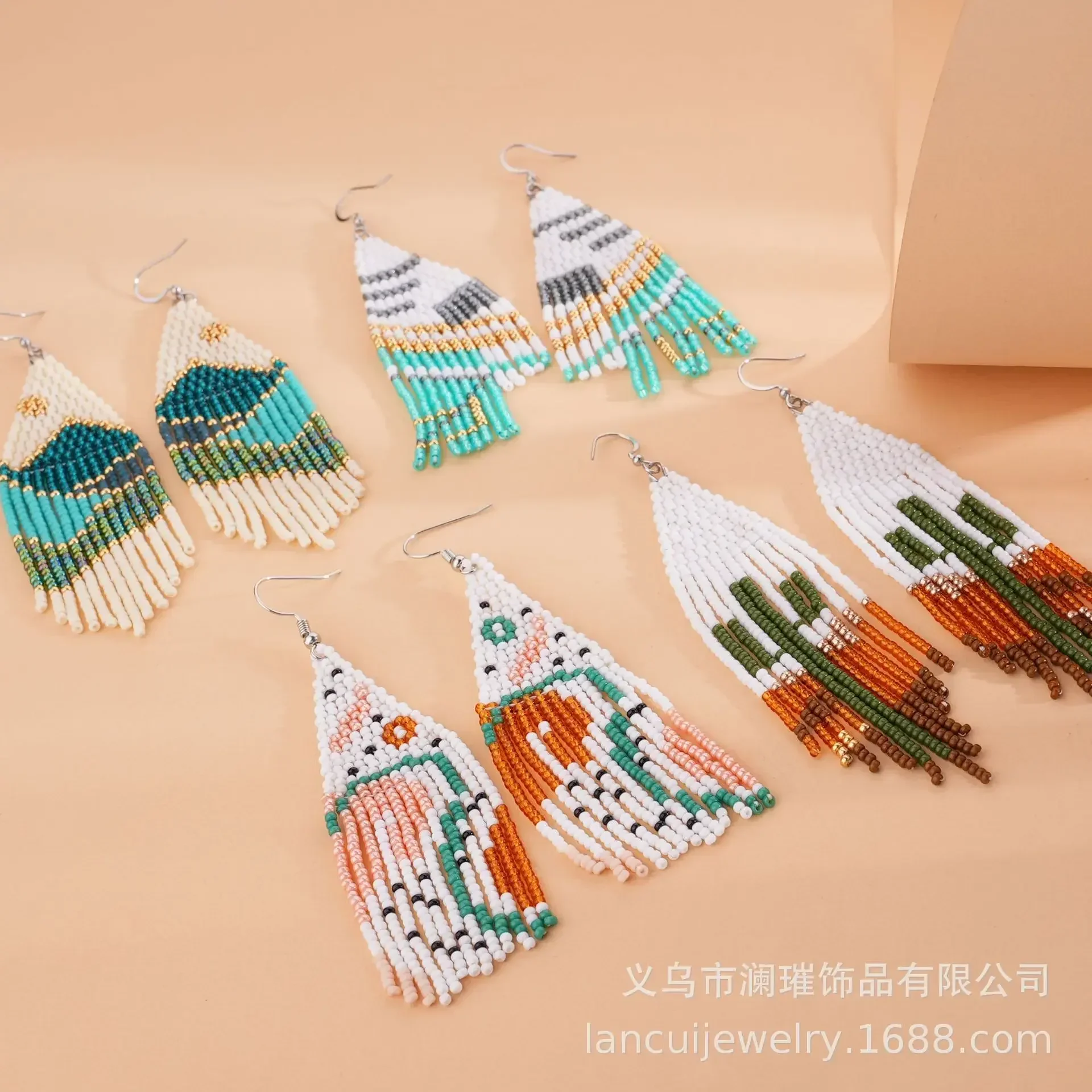 

Rice Bead Earrings Hand Knitting Beaded Fashion Bohemia Jigsaw Puzzle Colored Beads Ma'am Fringe Earrings for Women