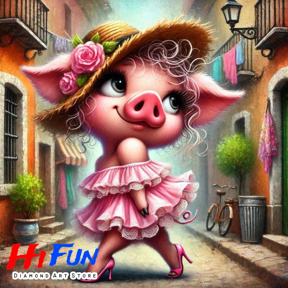 

5d крутая леди, свинья, алмазная живопись, наборы для вышивки крестом, мозаика «сделай сам», полная квадратная дрель, элегантный домашний декор с сельскохозяйственными животными