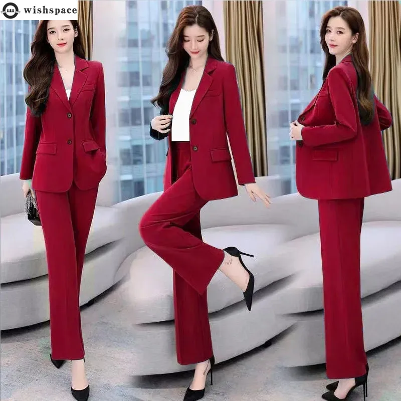 

2022 New Spring and Autumn Korean Fashion Suit Slim Casual Wide Leg Pants Two-piece Elegant Women's Suit