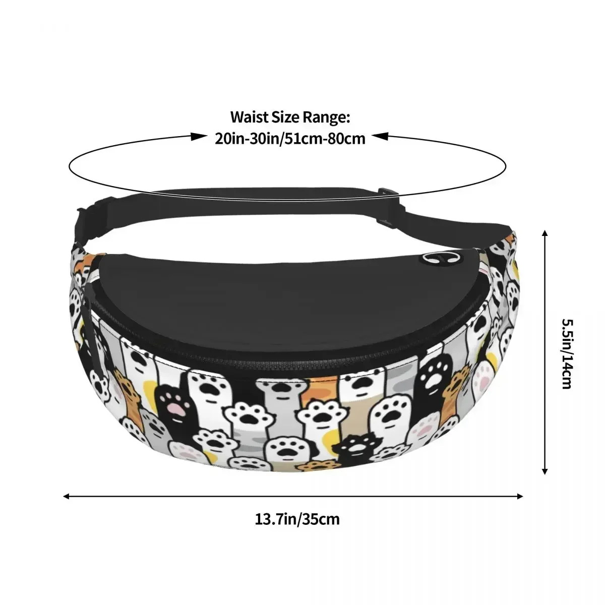 Casual Cat Paw Print Fanny Pack, Pegada do gatinho, Viagem, Caminhadas, Homens, Mulheres, Cartoon Paw Lover, Crossbody Waist Bag, Phone Money Pouch