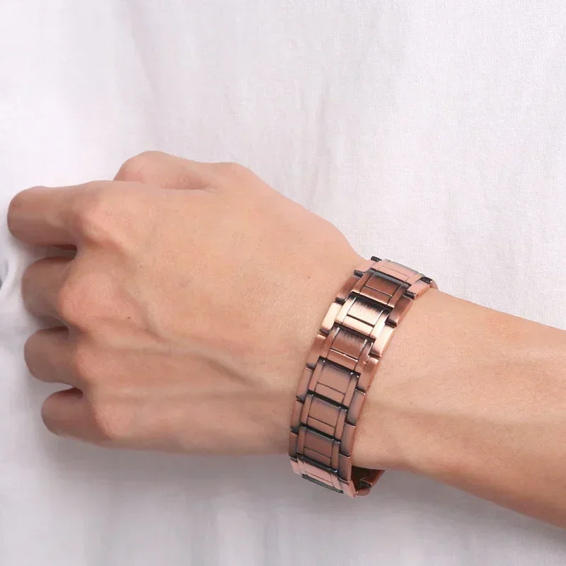 Mens Heavy Copper Magnetic Healing Bracelet Double Sided Magnet Design Solid Copper Watch Link Bracelet Adjustable Health Relief Bracelet Gift