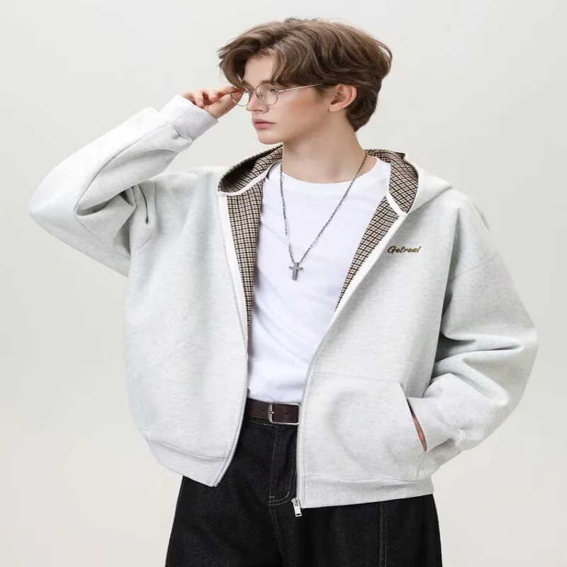 

Модная клетчатая куртка с капюшоном для мужчин весной и осенью 2024, новый стиль, кардиган с капюшоном, куртка, повседневная одежда