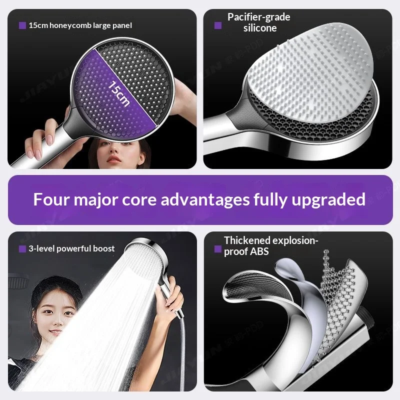 Super Strong Pressurized Shower Head - 15cm Large Panel, Large Water Output Filtered Bathroom Shower