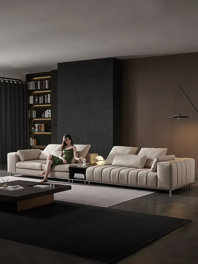 OGMLight Luxury Top-layer Cowhide Splicing Corner Combination Italian Minimalist Piano Keys Villa Model House Sofa