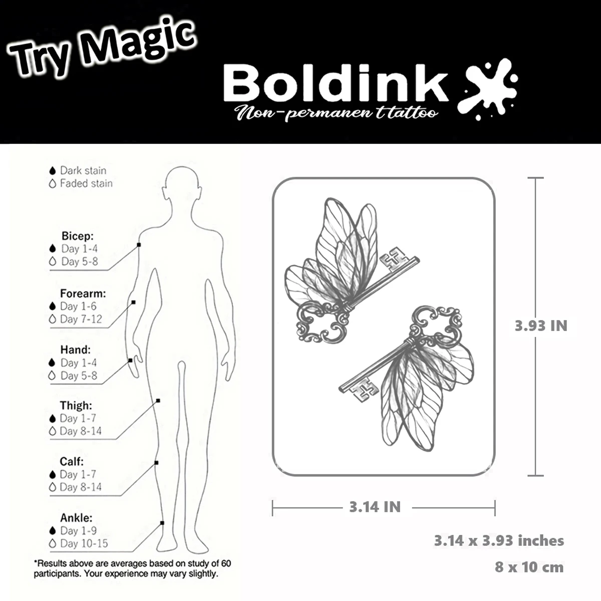 Touches avec tatouage temporaire ailes de papillon, dure jusqu'à 15 jours, nouvelle technologie, autocollant semi-permanent magique étanche.