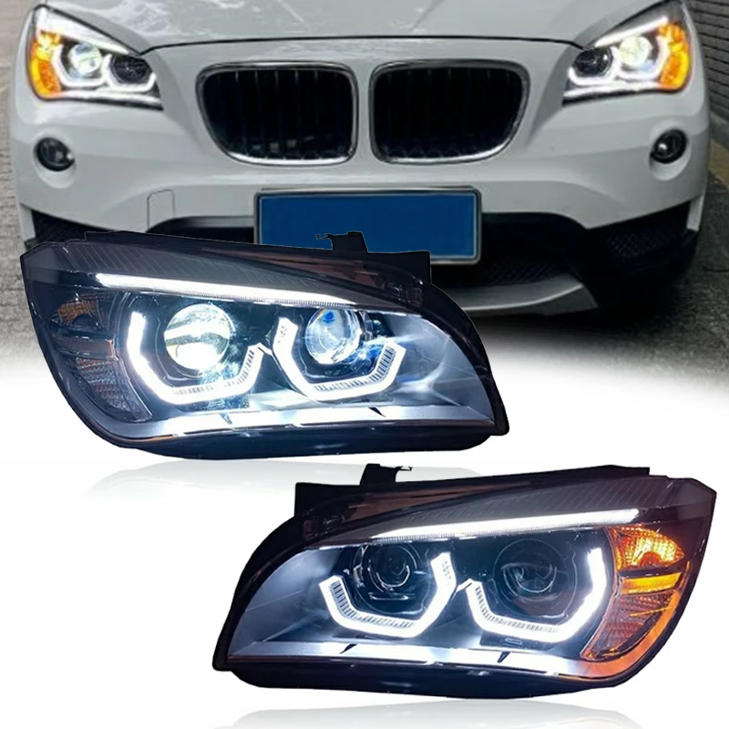 Pair Car Headlight For BMW X1 E84 F49 2010-2015 Modified LED DRL Angel Eye Front Lamp Assembly Automotive Accessories