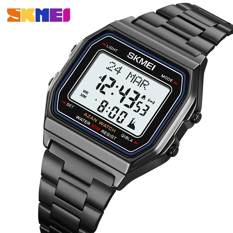 SKMEI New Muslim Azan Stopwatch Digital Sports Watch Pilgrimage Time Reminder Waterproof Wristwatches For Men Women Alarm Clock