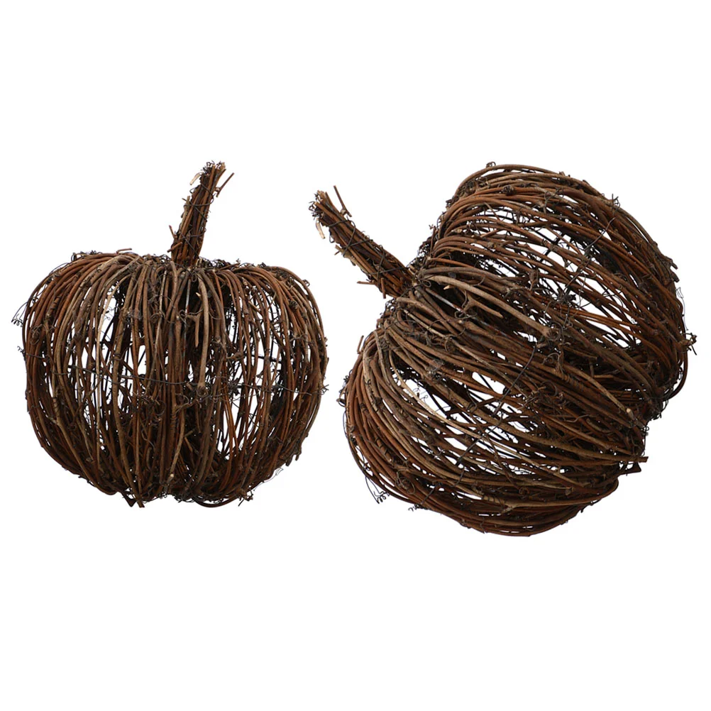 2 Pcs 15CM 20CM Rattan Woven Pumpkin Decor Home Craft Layout Tabletop nament Halloween Thanksgiving Party Wedding Reusable