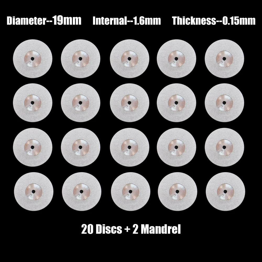 20 Stück/Set Ultradünne Diamant-Trennscheiben 0,15mm für Dental, Jade, Schmuck, Handwerk Präzisions-Schneidräder mit Mandrels – Detail 3
