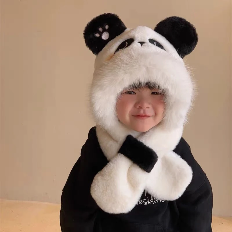 Winter Women Novelty Beanies Caps Warm Panda Hat Casual Plush Hat Scarf Set Casual Women Caps Present