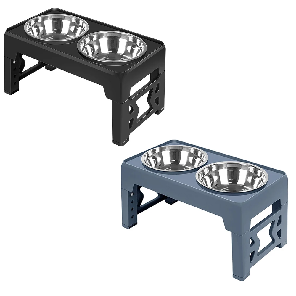 

Elevated Dog Feeder Bowls Adjustable Raised Stand with Double Stainless Steel Food Water Bowls Small Medium Large Dogs
