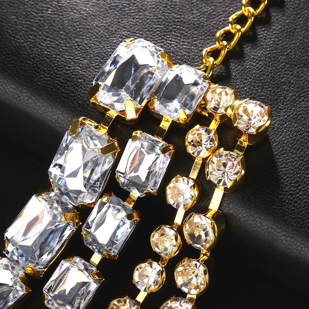 سلسلة جسم بشراشيب طويلة من حجر الراين اللامع للنساء ، متعددة الطبقات ، قلادة مربعة كبيرة ، سلسلة كتف ، مجوهرات جسم كريستال