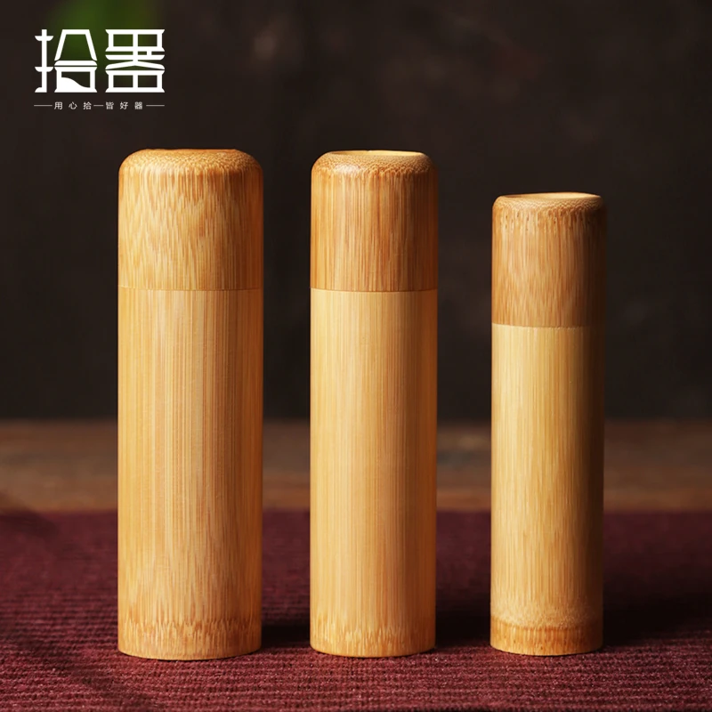 Travel portable bamboo tea jar small sealed mini natural solid wood Puer tea box wake tea storage packaging