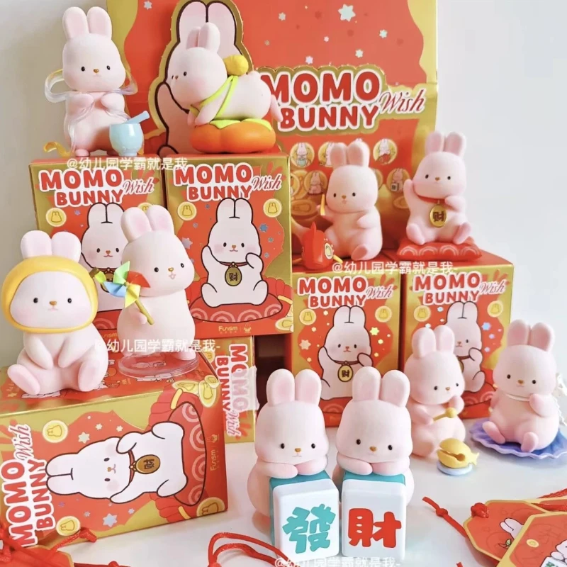 

FUNISM Authentic MOMO Rabbit Blind Box Wish Series Flocked Bunny Collectible Figure Desktop Decoration Gift For Girls Anime Fans