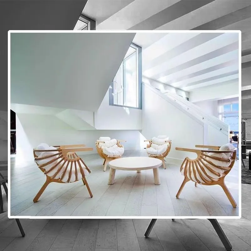 Solid wood shell chair, simple home chair, all solid wood sofa