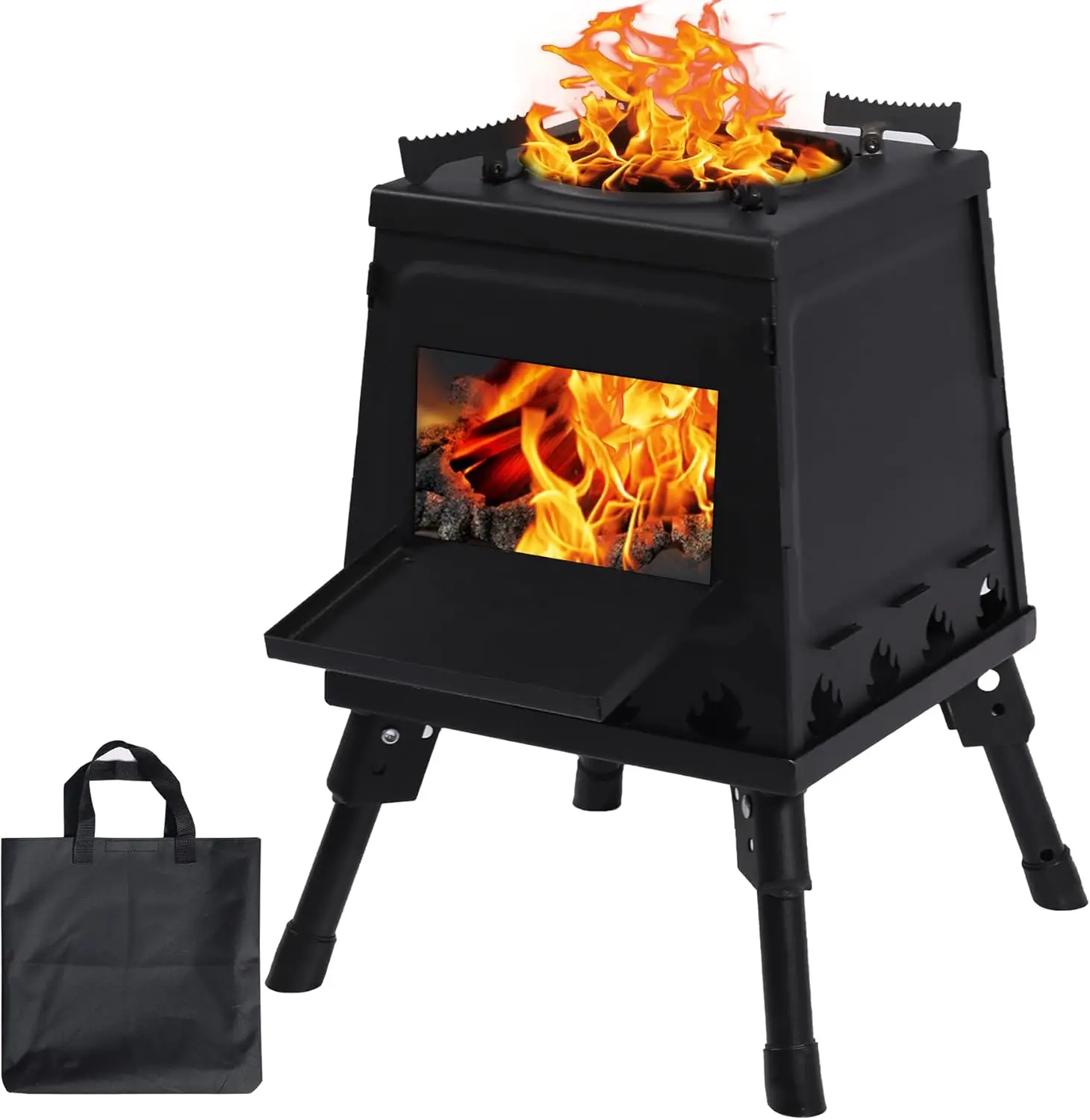 

Wood Burning Camp Stove, Portable Cast Iron Camping Wood Stove, Black Woodstove with Carrying Case for Backpacking Outdoor Cooki