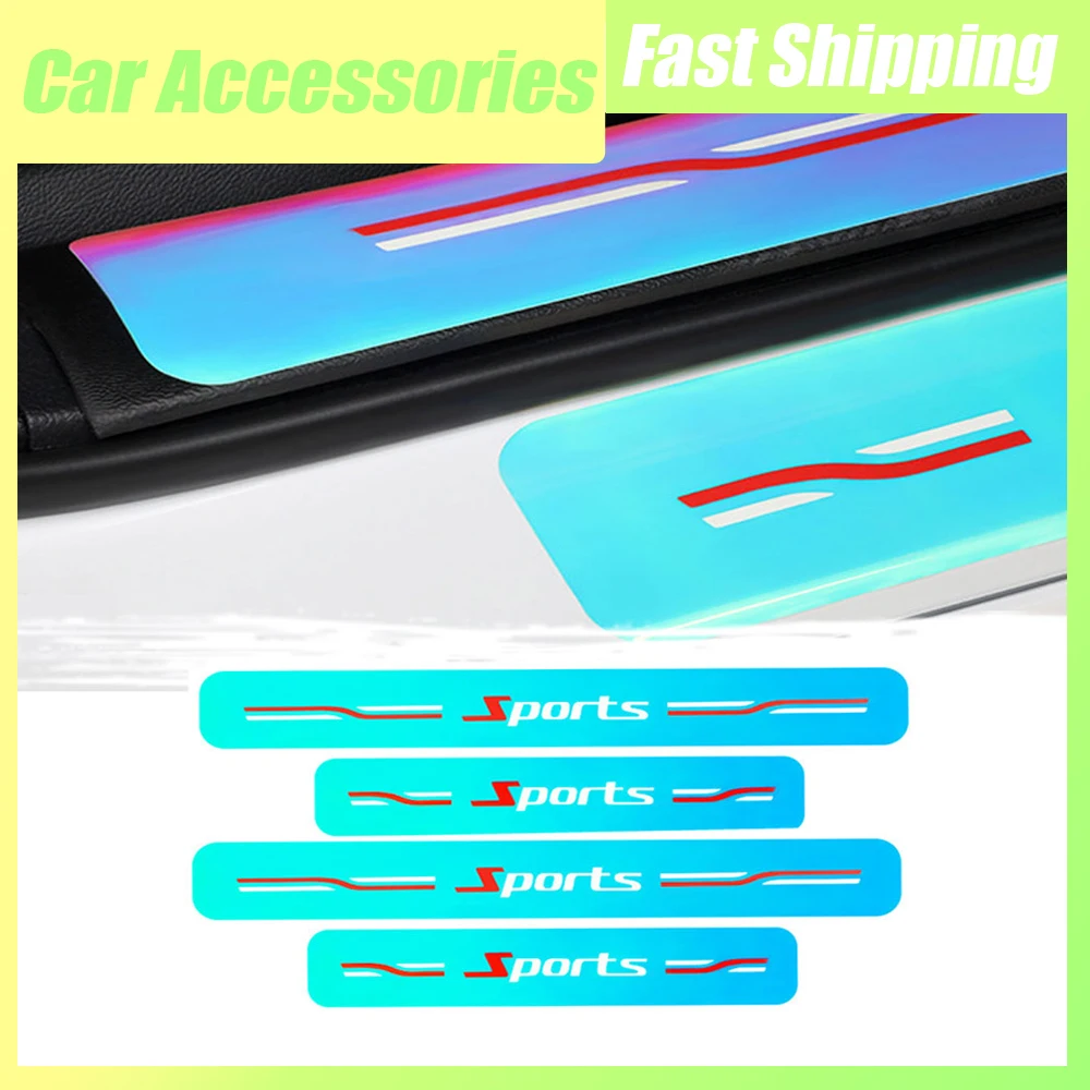 

4pcs Car Door Sill Anti Kick Strip Car Door Edge Protection Stickers Car Door Sill Reflective Decorative Strips Auto Accessories