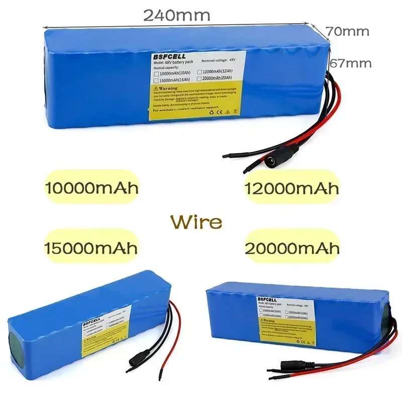 48V pack 48V Ebike Battery 13S3P 10Ah 12Ah 15Ah 20Ah T-Plug XT60 Connector and BMS lithium ion battery For 1000W electric bike