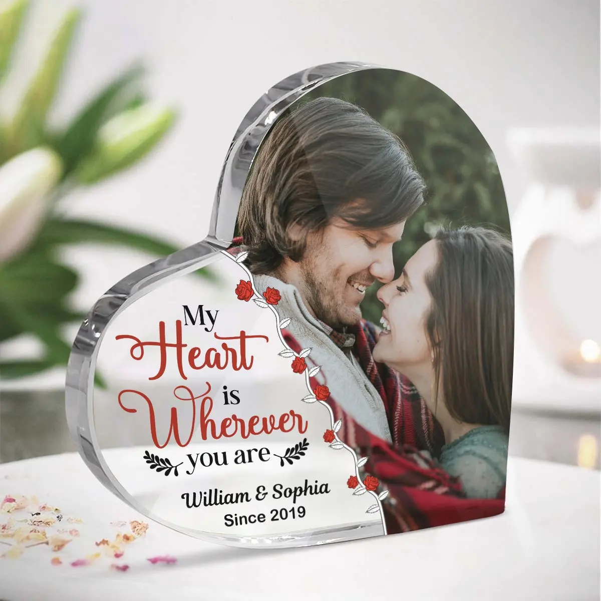 Marriage Kiss Print Acrylic Heart Plaque 20 Year Wedding Anniversary Gift for Living Room Women Men Bedroom Keepsake Desk Decor