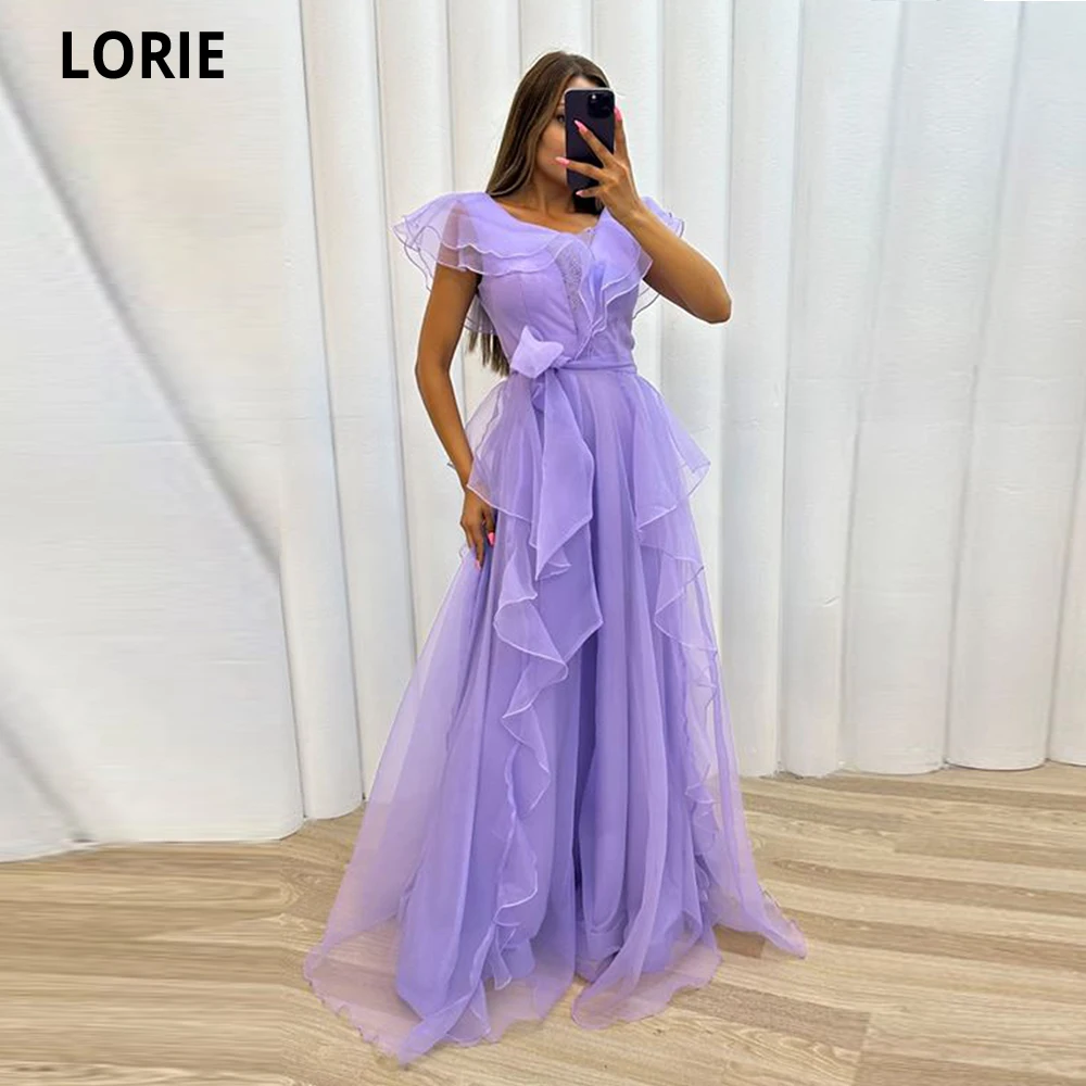 

LORIE A-line Lavender Evening Dresses Tiered Tulle Belt V-neck Vestidos De Noche Party Dresses For Women Gala Robes De Soirée