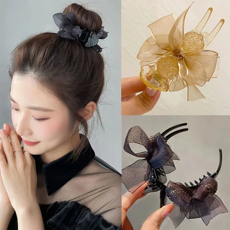 Korean INS Style Premium Sense Of Ponytail Hair Clips Bow Grab Clip Female High Pill Head Artifacts Clip Headdress Hair Card